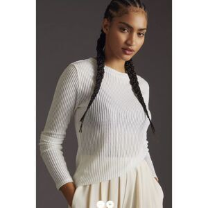 Anthropologie Pilcro Women’s XL Sheer Ribbed Long Sleeve Top Off White